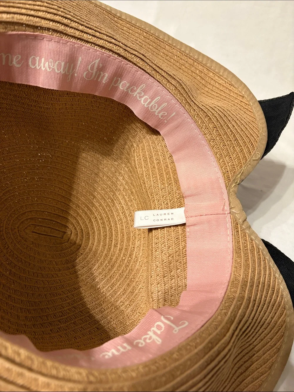 LC Lauren Conrad Tan Straw Sun Hat with Black Ribbon Bow